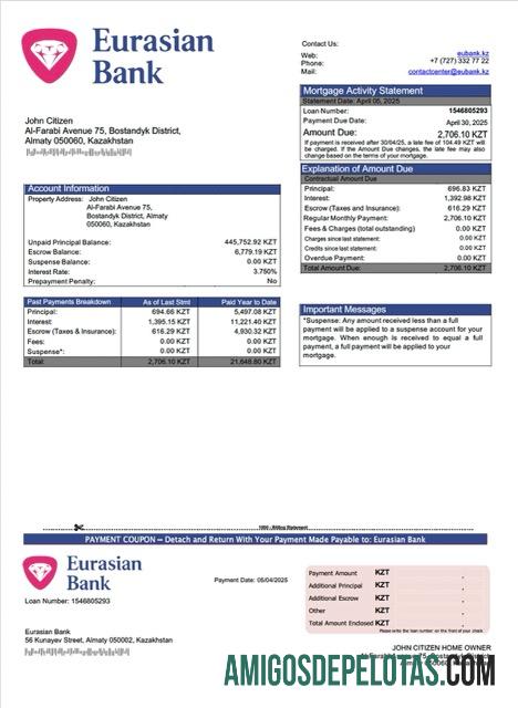 em branco Modelo Word e PDF de declaração de hipoteca do Banco da Eurásia do Cazaquistão